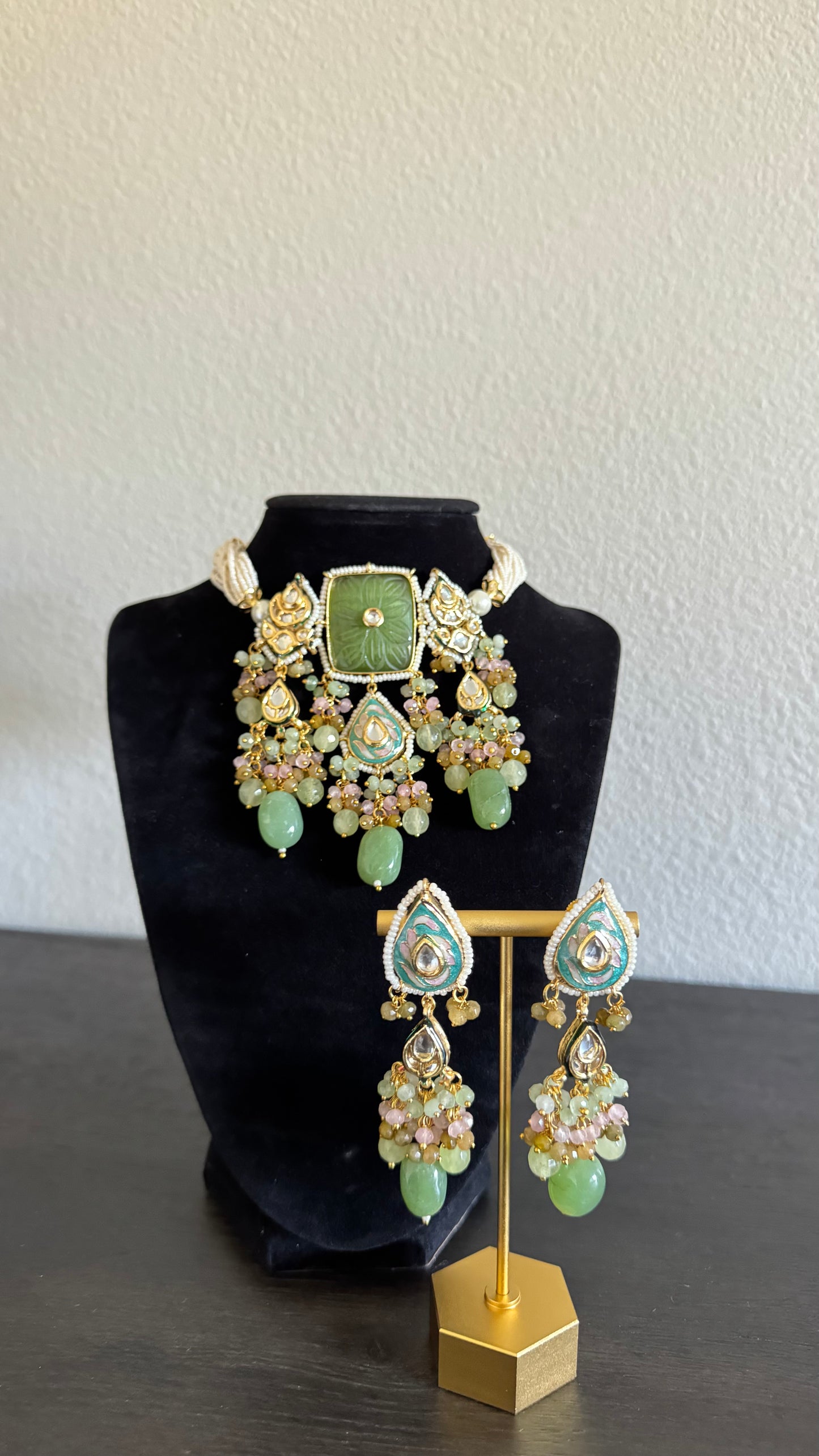 Green Beaded Kundan Choker Set