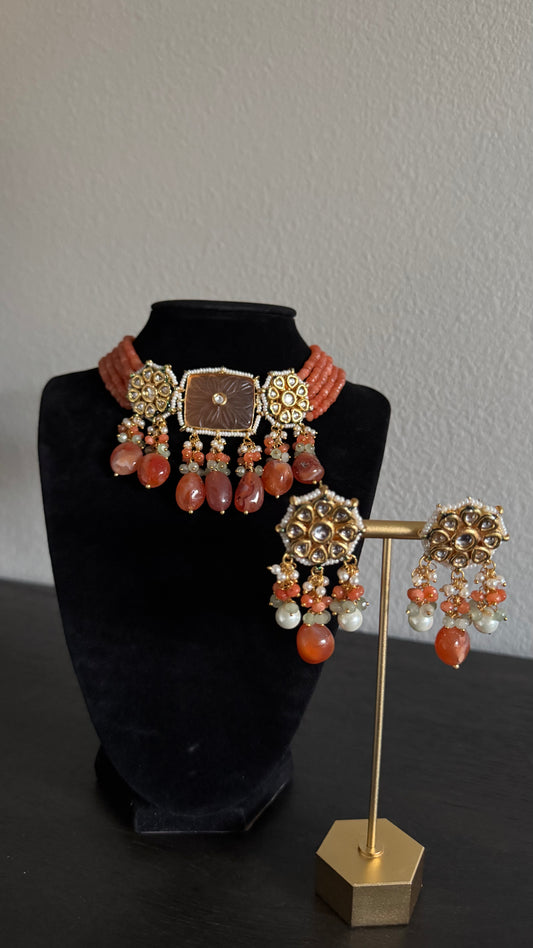Carnelian Beaded Choker Set